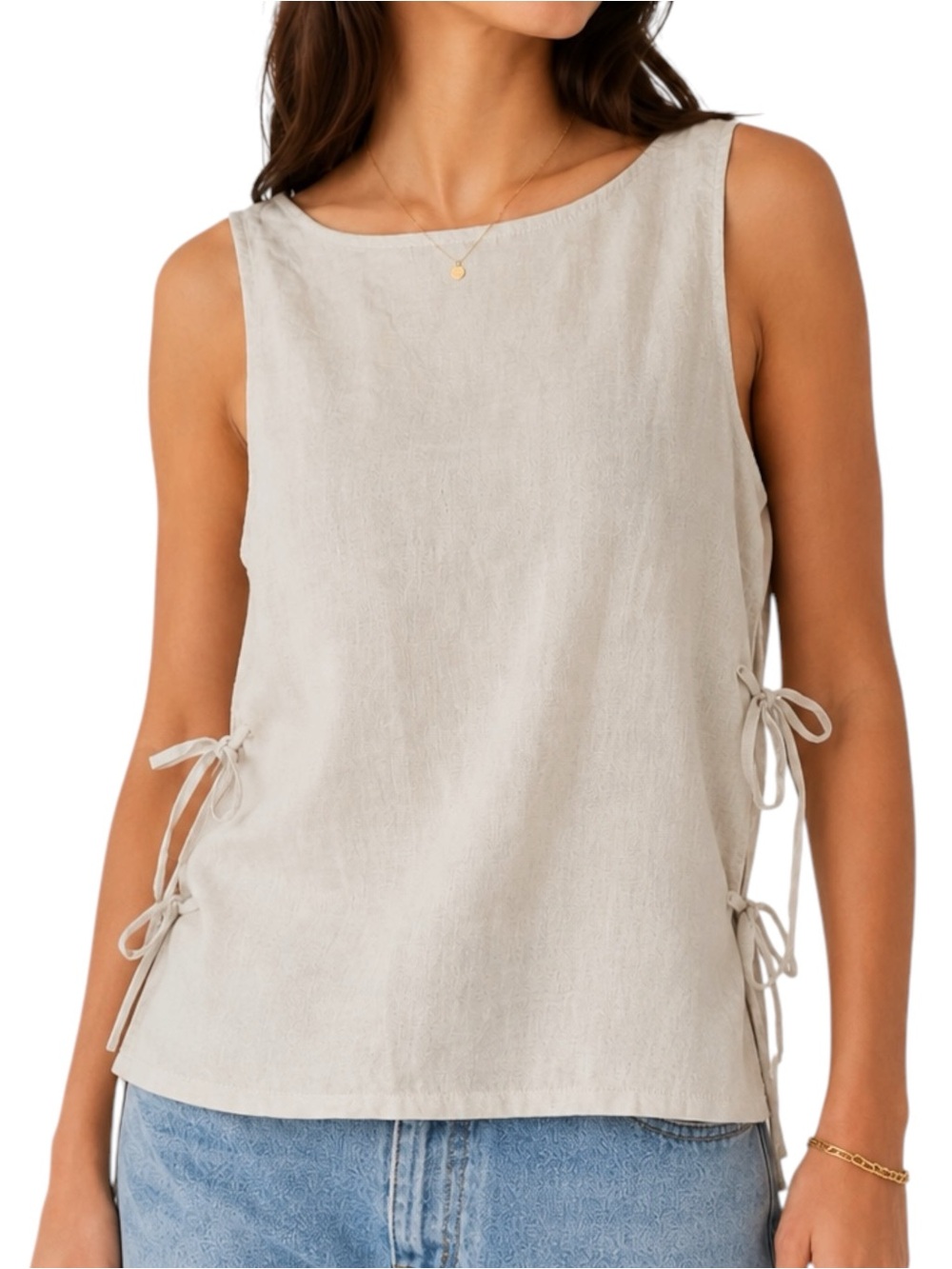 RACHEL ZOE Off White Linen Side-Tie Tank Top Small